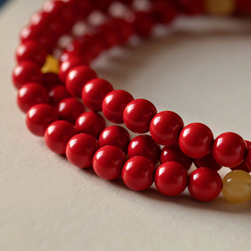 Buddha Stones 108 Mala Beads Natural Cinnabar Amber Keep Away Evil Spirits Bracelet