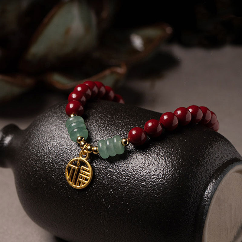 Buddha Stones Cinnabar Green Aventurine Luck Blessing Bracelet