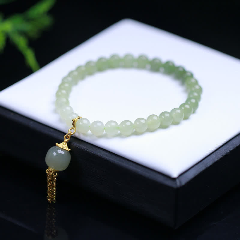 925 Sterling Silver Hetian Jade Beaded Wealth Charm Bracelet