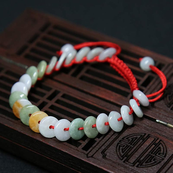 Buddha Stones Round Jade Lucky Red String Weave Bracelet