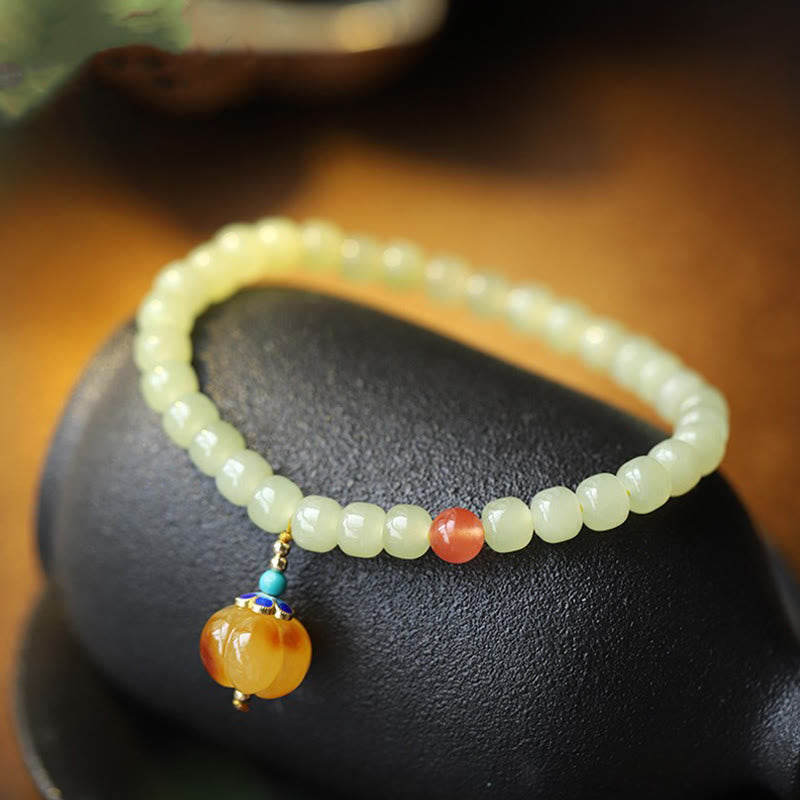 Natural Hetian Jade Pumpkin Amber Red Agate Crystal Prosperity Bracelet