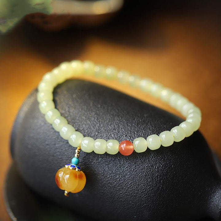 Natural Hetian Jade Pumpkin Amber Red Agate Crystal Prosperity Bracelet