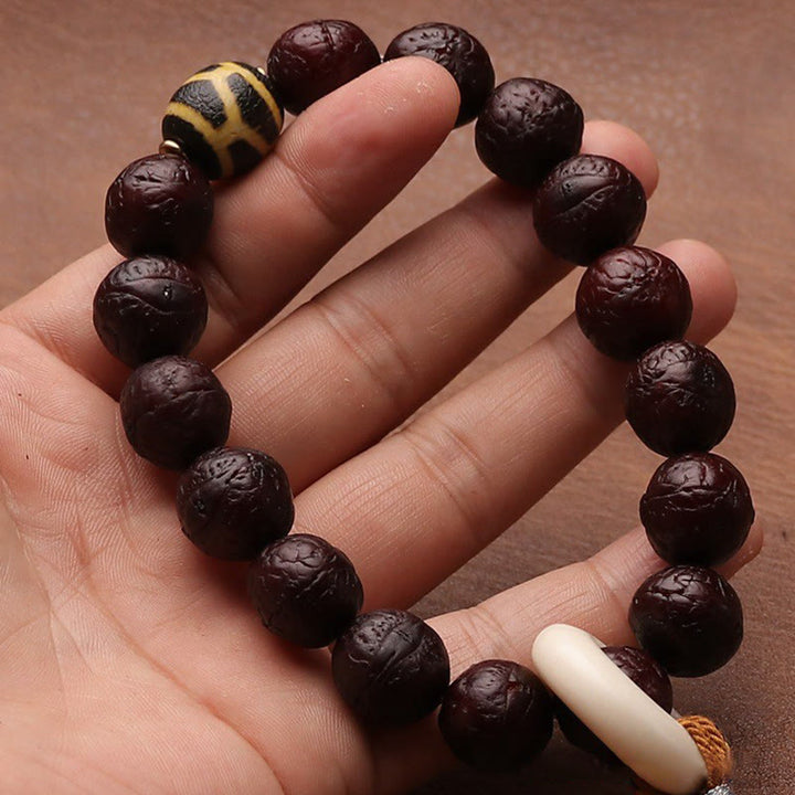 Tibetan Bodhi Seed Agate Bead Luck Wealth Tassel Charm Wrist Mala