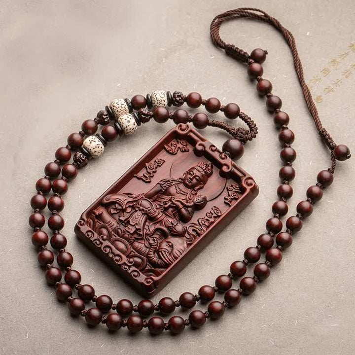 Chinese Zodiac Natal Buddha Small Leaf Red Sandalwood Protection Necklace Pendant