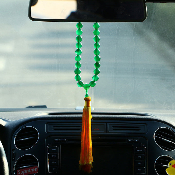 Natural Green Agate Wrist Mala Power Tassels Pocket Mala Car Decoration