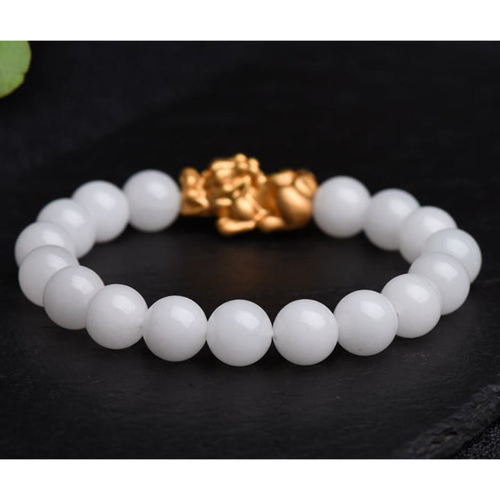 Buddha Stones Natural White Jade PiXiu Wealth Bracelet