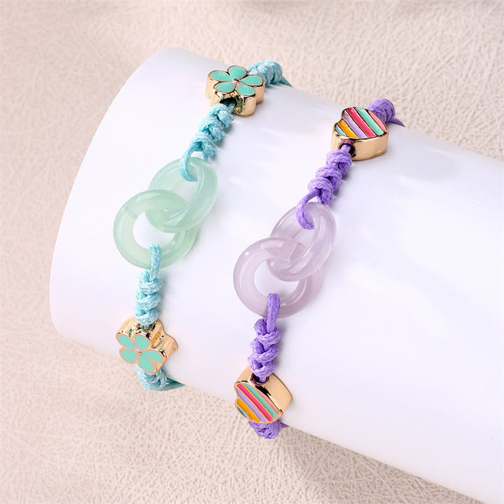 Buddha Stones Glass Bead Double Peace Buckle Butterfly Auspicious Bracelet