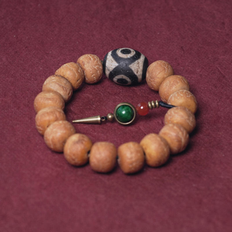 Tibet Bodhi Seed Dzi Bead Peace Charm Wrist Mala Bracelet