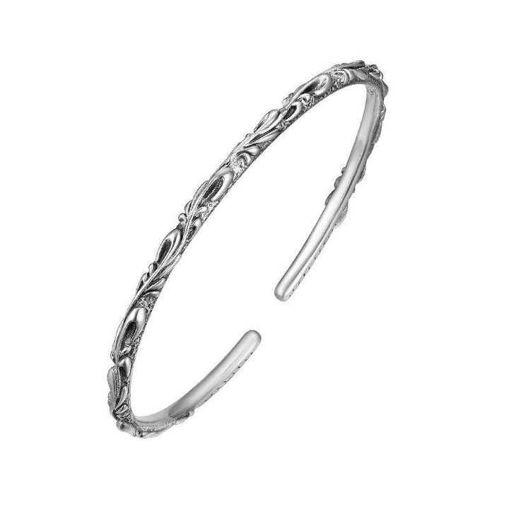 925 Sterling Silver Handmade Vines Engraved Protection Bracelet Bangle