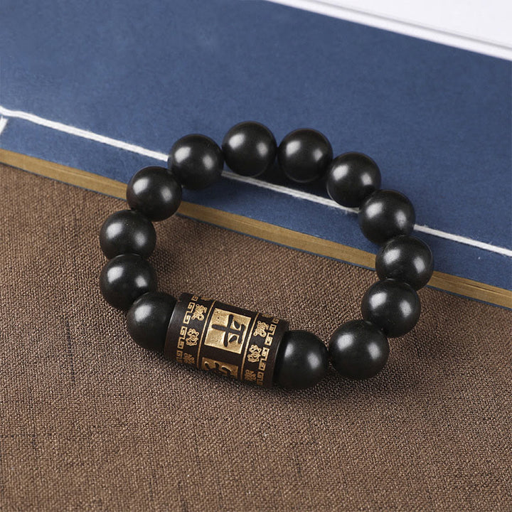 Buddha Stones Lightning Strike Wood Om Mani Padme Hum Protection Bracelet