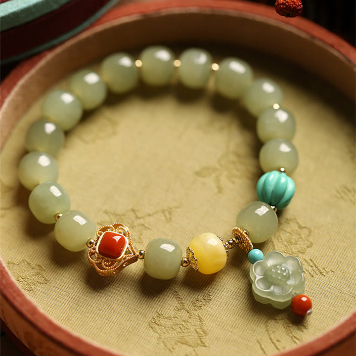 Jade Amber Lotus Bead Luck Bracelet