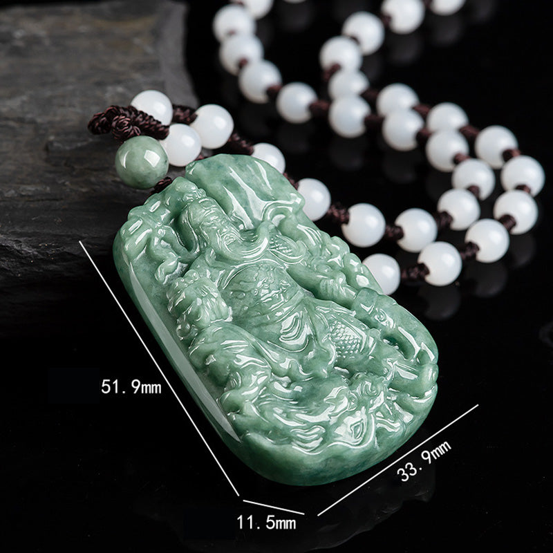 Natural Jade Guan Gong Amulet Wealth Necklace Pendant