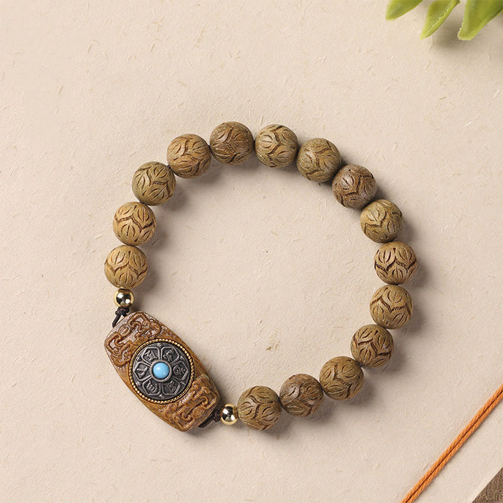 Buddha Stones Green Sandalwood Ebony Wood Sandalwood Om Mani Padme Hum Soothing Bracelet