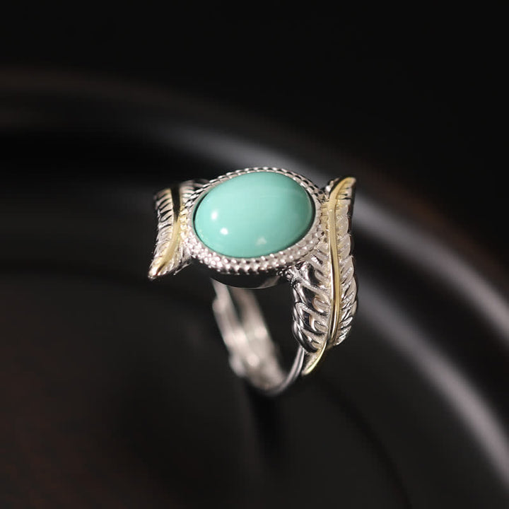 925 Sterling Silver Turquoise Feather Strength Protection Ring