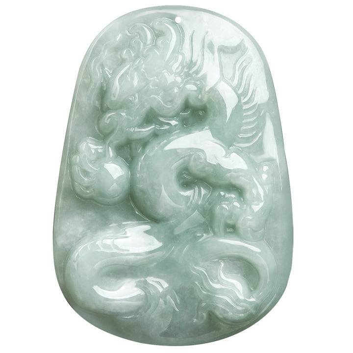 Chinese Zodiac Flying Dragon Jade Protection Necklace String Pendant