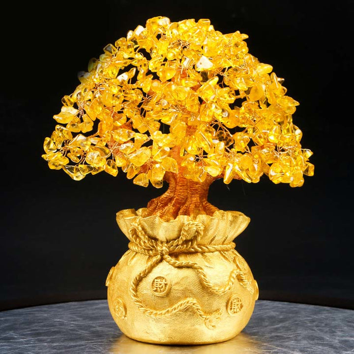 Buddha Stones Natural Citrine Money Tree Gemstone Ornament - Feng Shui for Prosperity