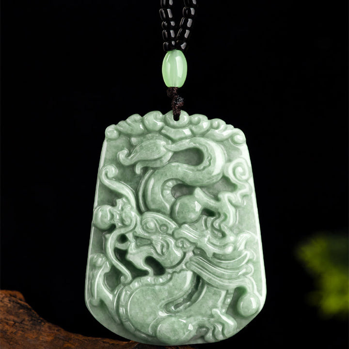 Buddha Stones Year Of The Dragon Chinese Zodiac Dragon Soaring Jade Protection Bead Chain Necklace Pendant