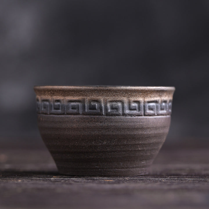 Buddha Stones Simple Brown Striped Texture Ceramic Teacup Kung Fu Tea Cup Bowl