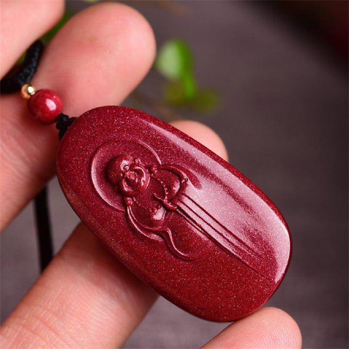 Buddha Stones Laughing Buddha Yin Yang Chinese Zodiac Gourd Natural Cinnabar Blessing Necklace Pendant