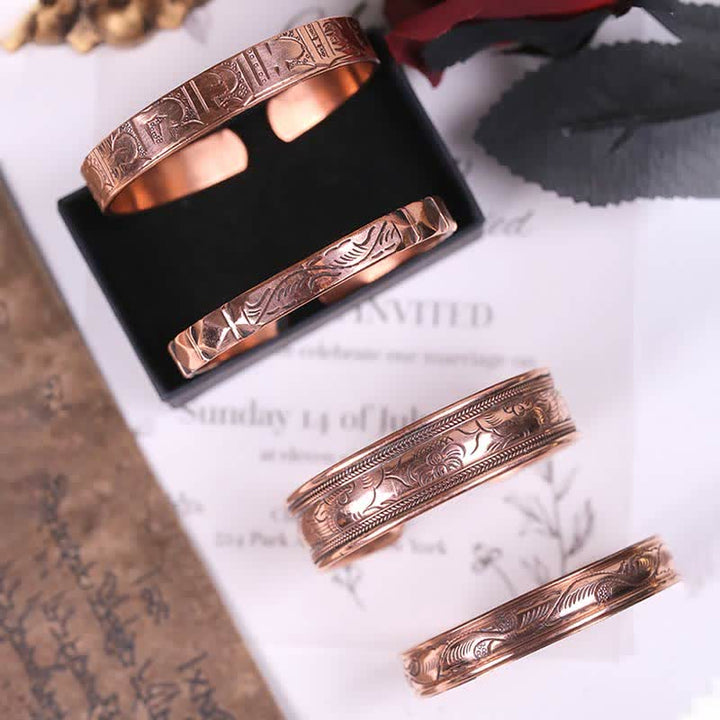 Vintage Pattern Luck Balance Copper Cuff Bracelet Bangle