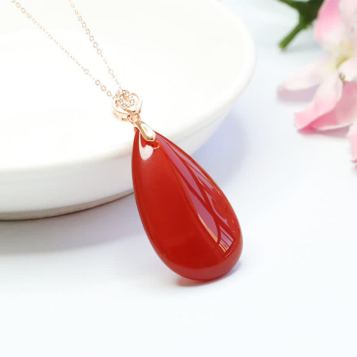 925 Sterling Silver Waterdrop Red Agate Confidence Necklace Pendant