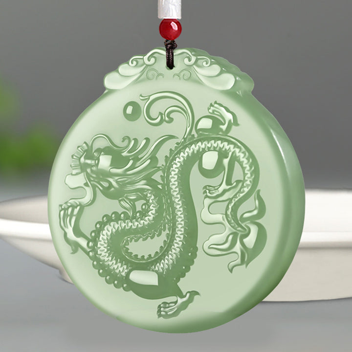 Chinese Zodiac Dragon Jade Luck Necklace String Pendant