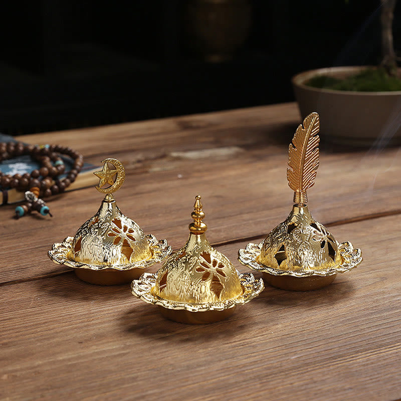 Gold Gourd Star Feather Spiritual Meditation Mini Alloy Metal Incense Burner