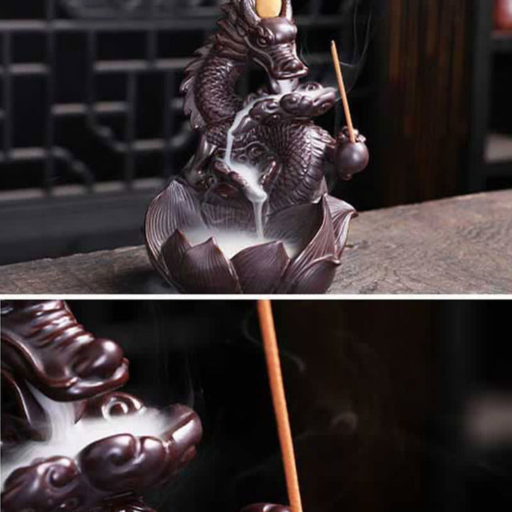 Dragon Lotus Pattern Strength Protection Ceramic Incense Burner Decoration