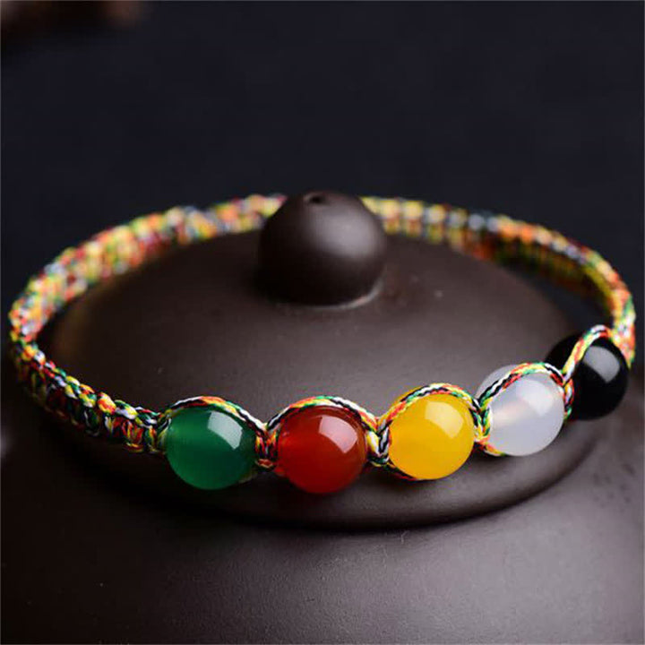 Colorful Agate Metal Wood Water Fire Earth Five Elements String Bracelet