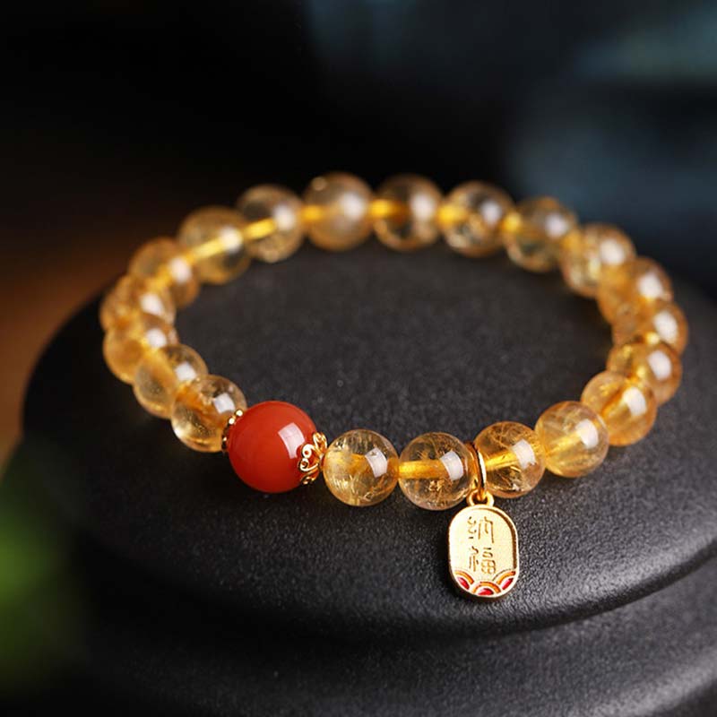 Buddha Stones Citrine Red Agate Fortune Charm Bracelet