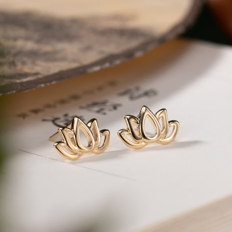 Buddha Stones 925 Sterling Silver Lotus Flower Blessing Earrings