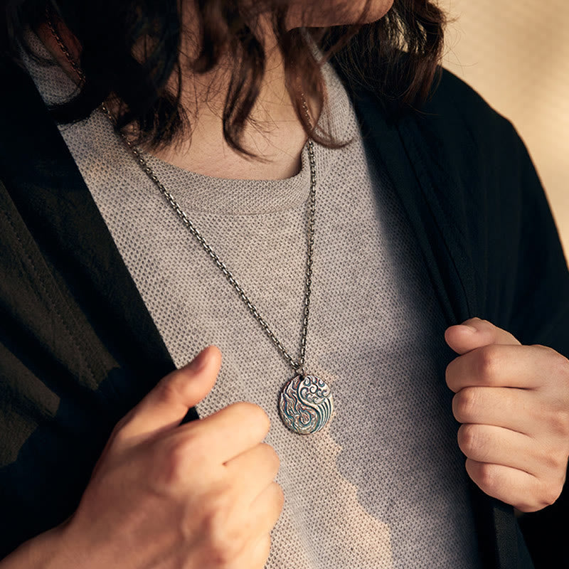 Buddha Stones 990 Sterling Silver Yin Yang Water and Fire Balance Necklace Pendant