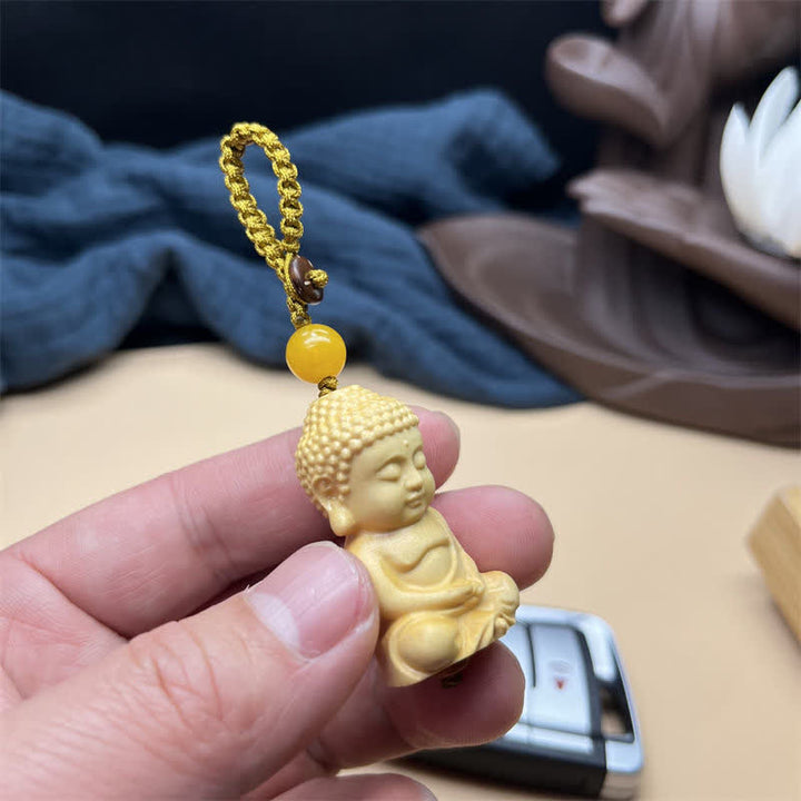 Buddha Stones Tathagata Buddha Serenity Peace Boxwood Keychain