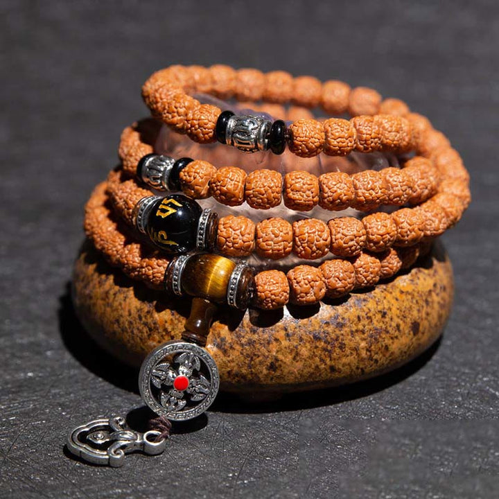 Tibet 108 Mala Beads Rudraksha Bodhi Seed Chinese Zodiac Natal Buddha Wealth Charm Bracelet