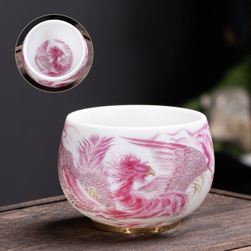 Buddha Stones Phoenix White Porcelain Ceramic Teacup Kung Fu Tea Cup 185ml With Gift Box