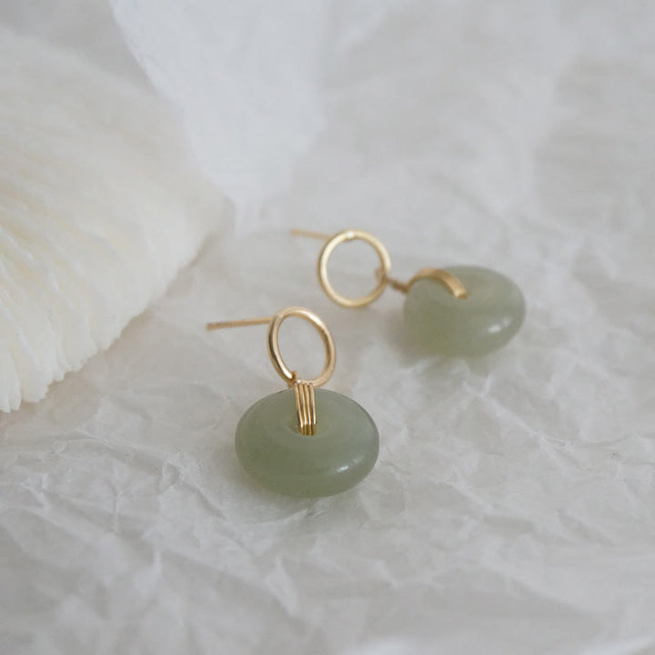 Round Jade Peace Buckle Luck Drop Earrings