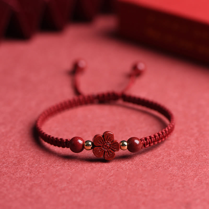 Four Leaf Clover Five-petal Flower Cinnabar Blessing Red String Bracelet