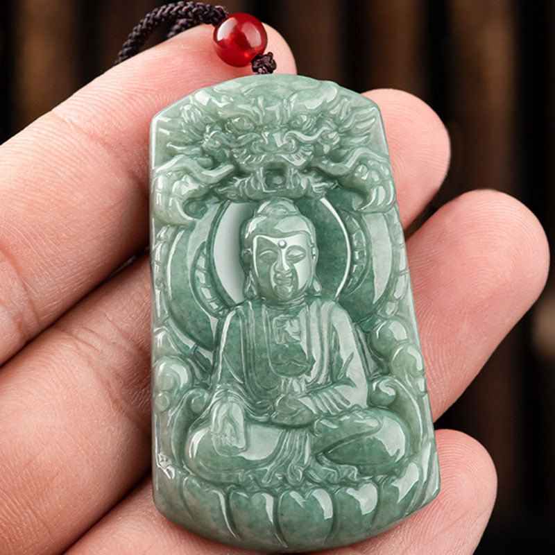 Tathagata Buddha Dragon Jade Amulet Serenity String Necklace