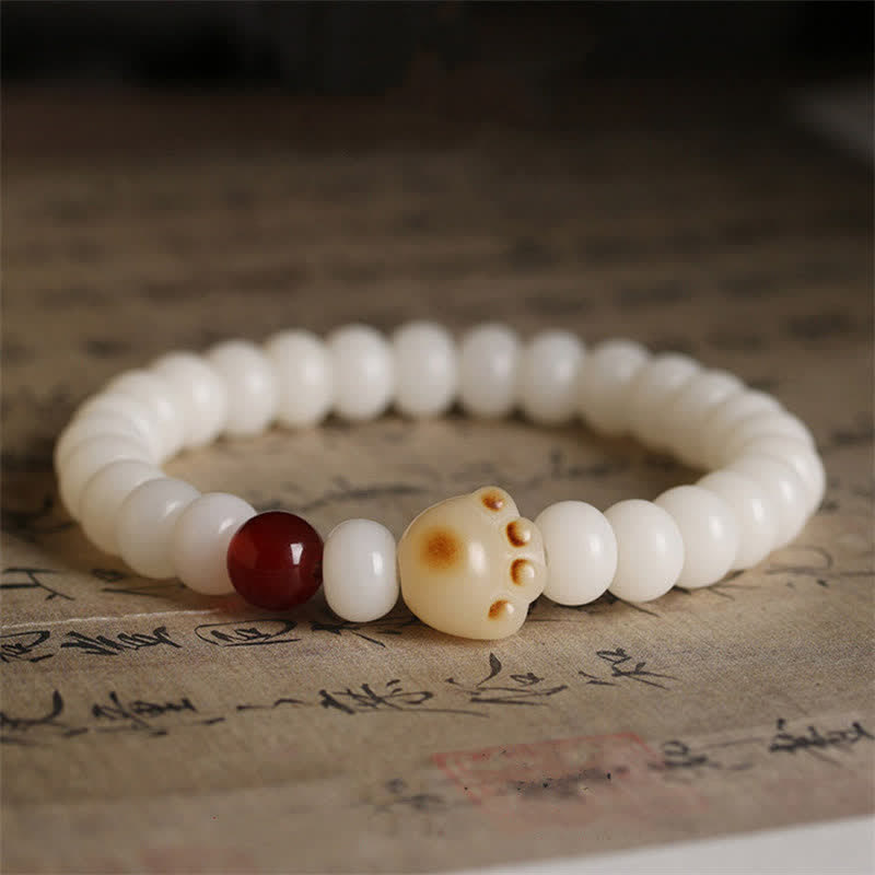 Natural Bodhi Seed Lovely Paw Lucky Cat Bracelet