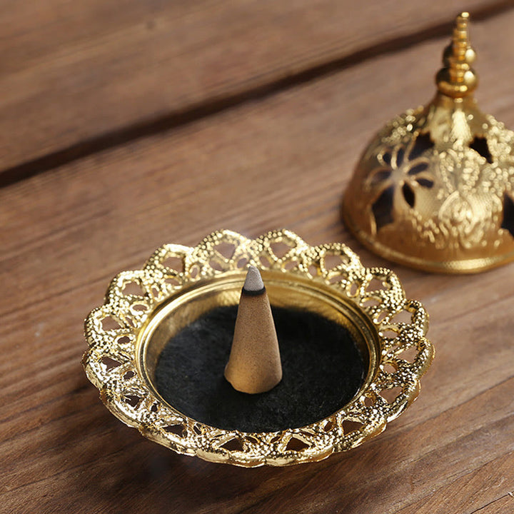 Gold Gourd Star Feather Spiritual Meditation Mini Alloy Metal Incense Burner