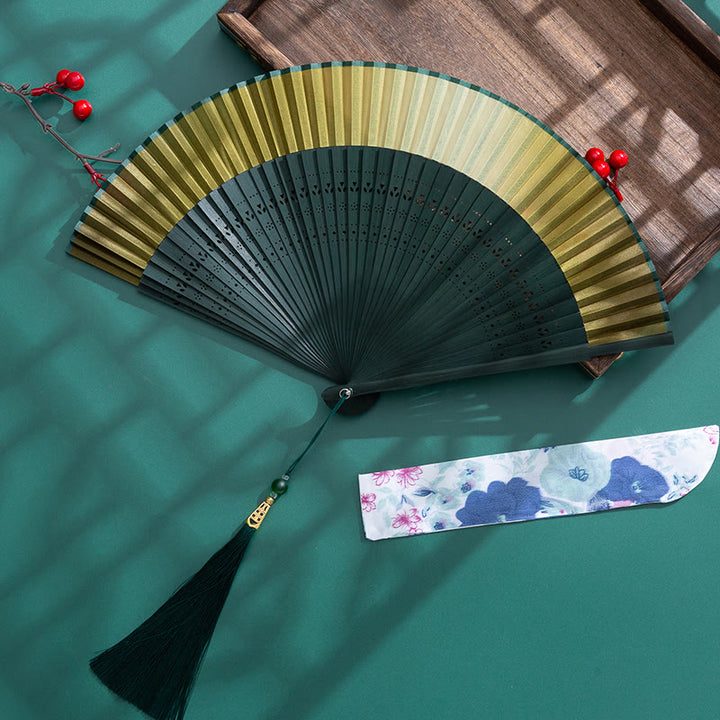 Buddha Stones Gradient Handheld Bamboo Folding Fan