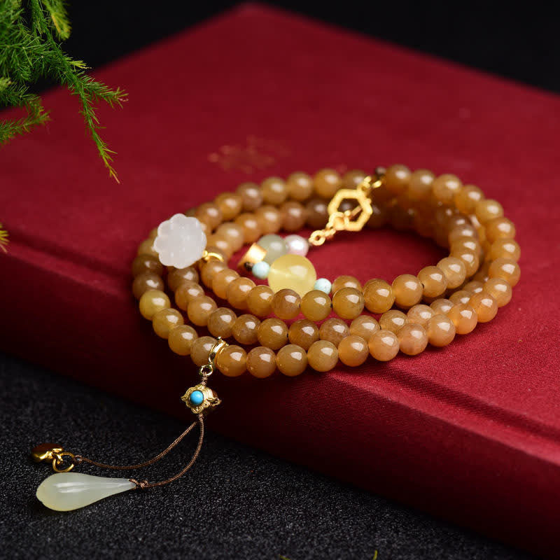 Natural Hetian Topaz Amber Lotus White Jade Pearl Success Bracelet