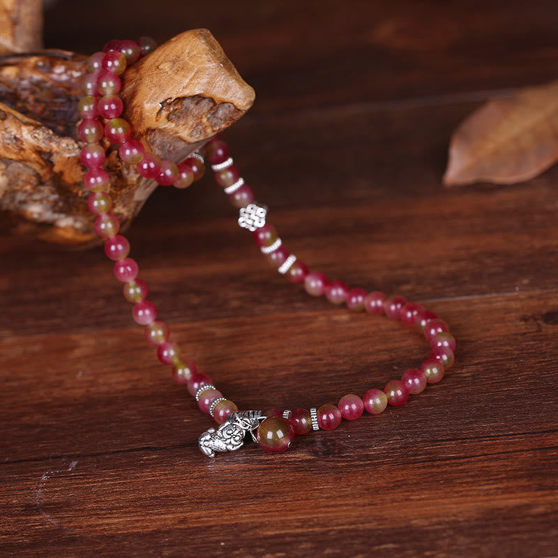 Buddha Stones Natural Watermelon Tourmaline PiXiu Elephant Positive Triple Wrap Bracelet