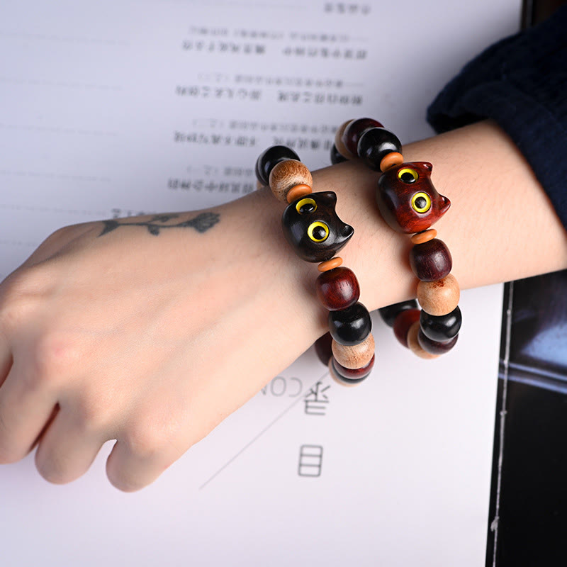 FREE Today: Release Mood Red Sandalwood Ebony Wood Cute Cat Calm Bracelet