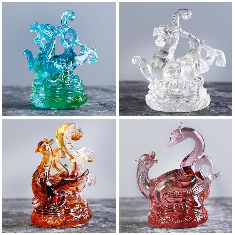 Feng Shui Four Symbols Azure Dragon Handmade Liuli Crystal Art Piece Home Office Decoration