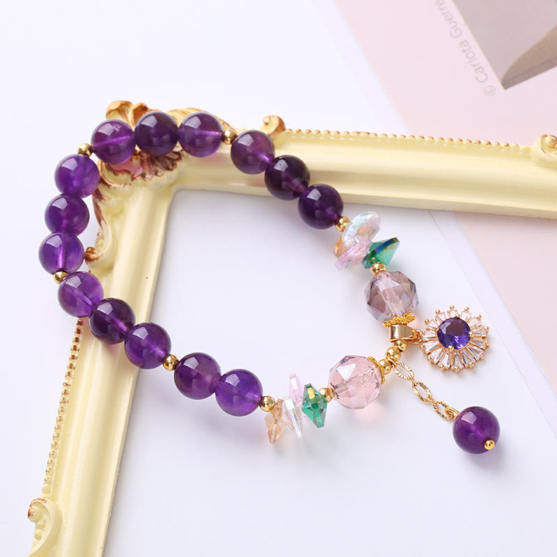 Natural Amethyst Zircon Sun Healing Spiritual Charm Bracelet