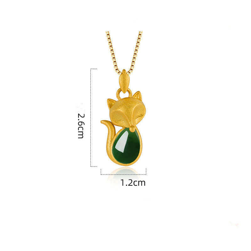 Buddha Stones Green Chalcedony Fox Pattern Courage Necklace Pendant