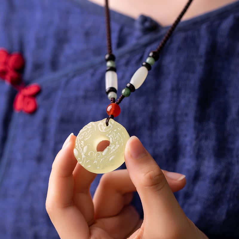 PiXiu Peace Buckle Jade Small Leaf Red Sandalwood Cinnabar Agate Luck Necklace Pendant