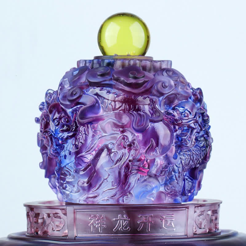 Feng Shui Auspicious Dragon Handmade Liuli Crystal Rotatable Art Piece Luck Home Office Decoration