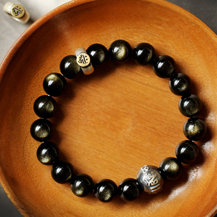 Chinese Zodiac Natal Buddha Obsidian Purification Bracelet